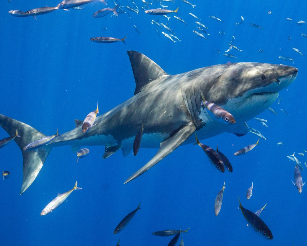 Great white shark and fish