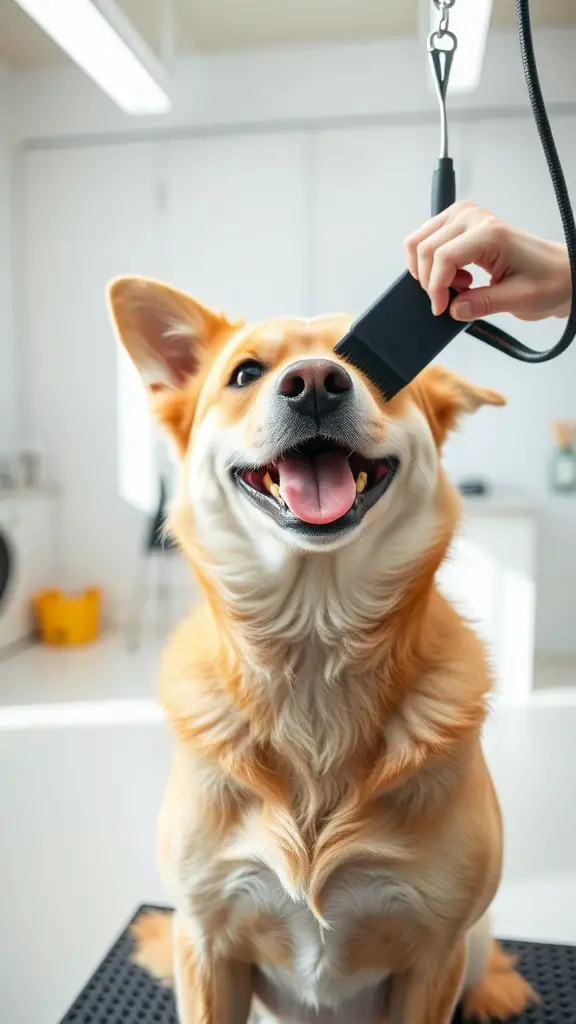 A happy dog being groomed, showcasing the importance of regular grooming.