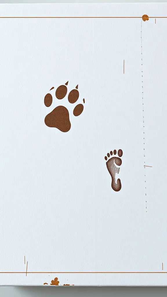 A canvas featuring a dog paw print and a baby footprint, symbolizing a pregnancy announcement.