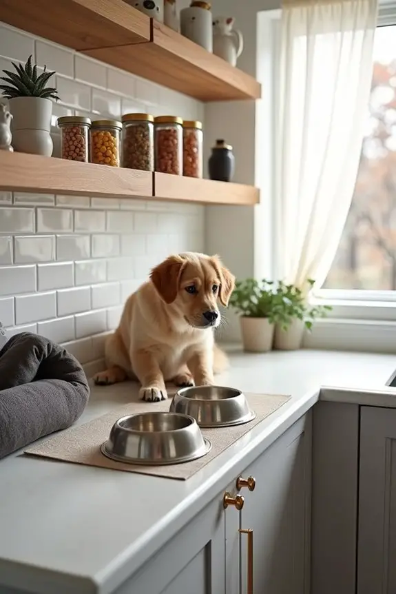 built in dog feeding station