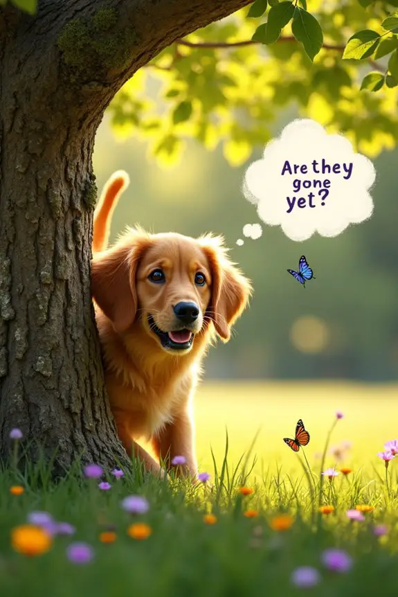 curious dog peeking playfully