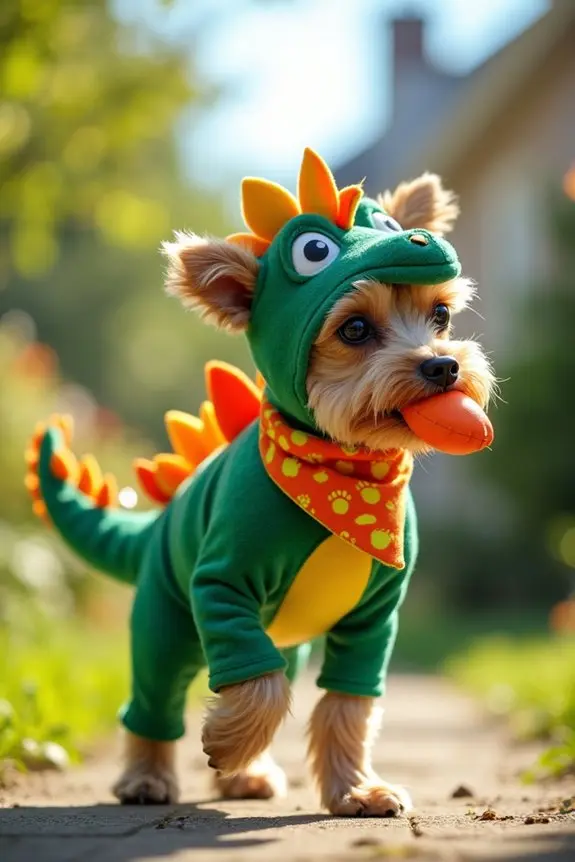 dinosaur themed dog costume fun