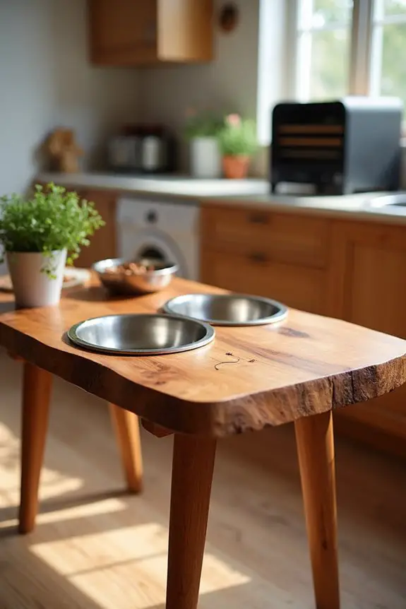 elevated wooden dog feeding