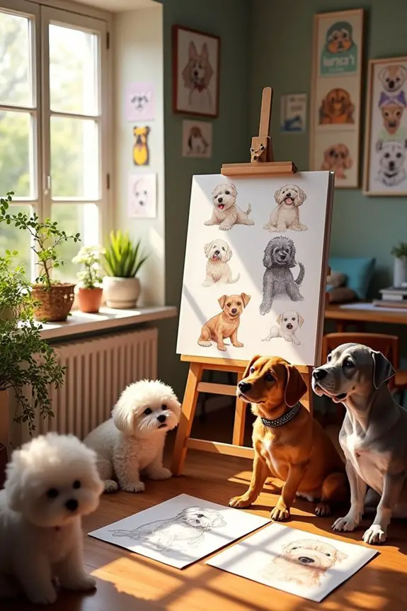 sketching various dog breeds