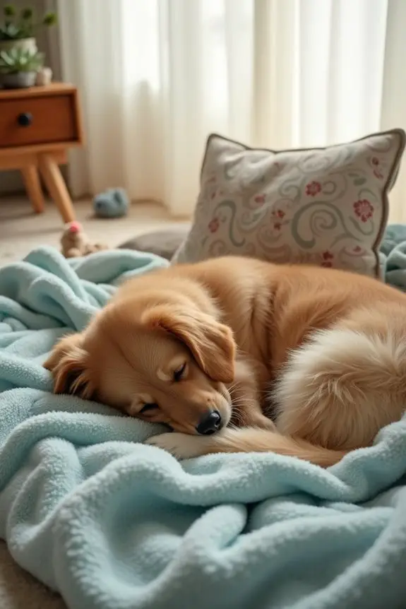 sleeping dog on blanket
