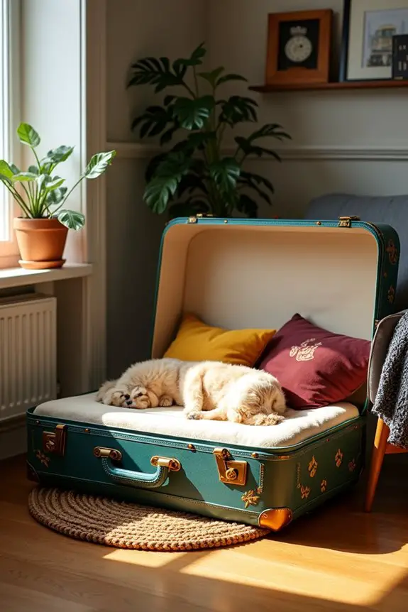 vintage suitcase dog bed