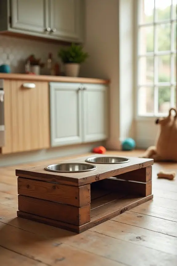 wooden crate dog bowl stand