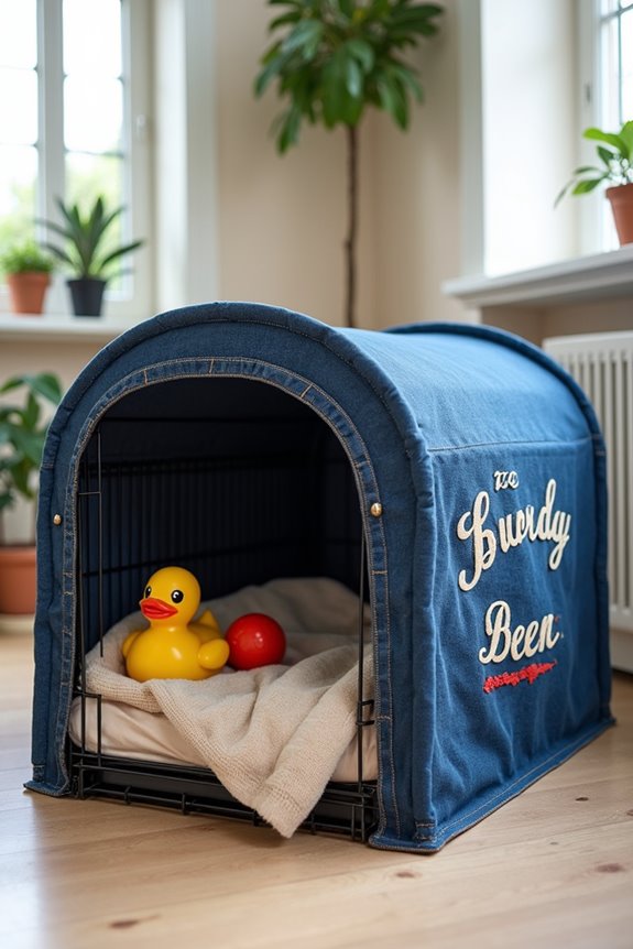 denim dog crate cover