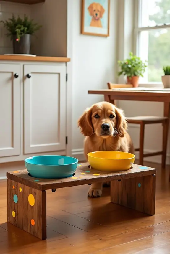 elevated colorful dog bowls