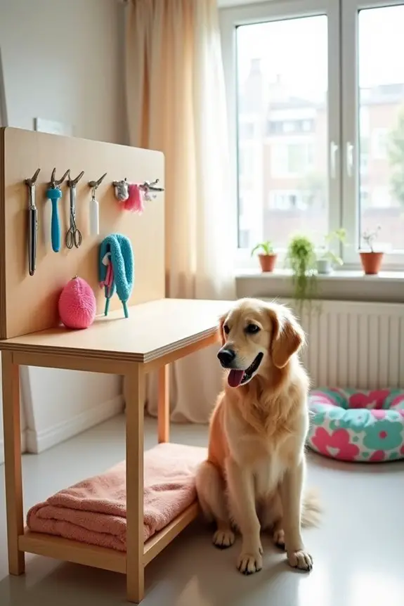 grooming table with storage