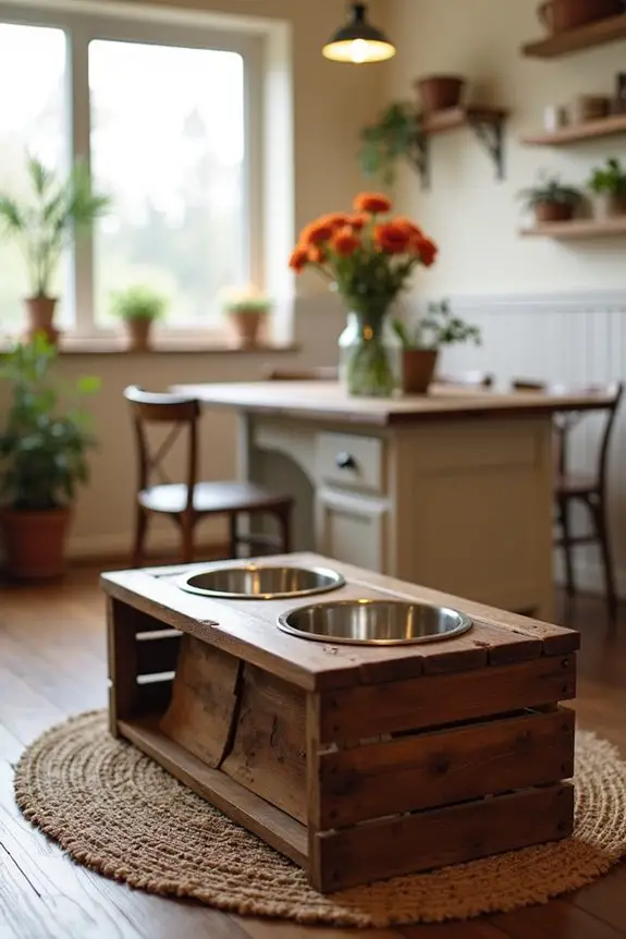 rustic dog feeder stand