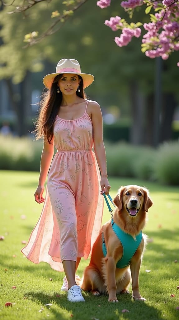 colorful dog and owner coordination