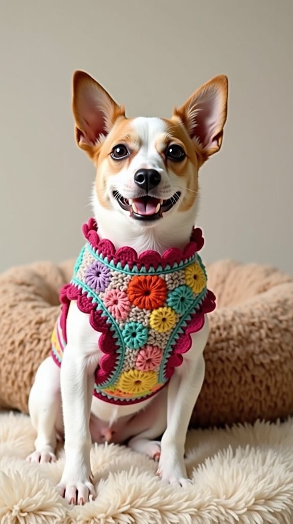 vibrant crochet dog harnesses