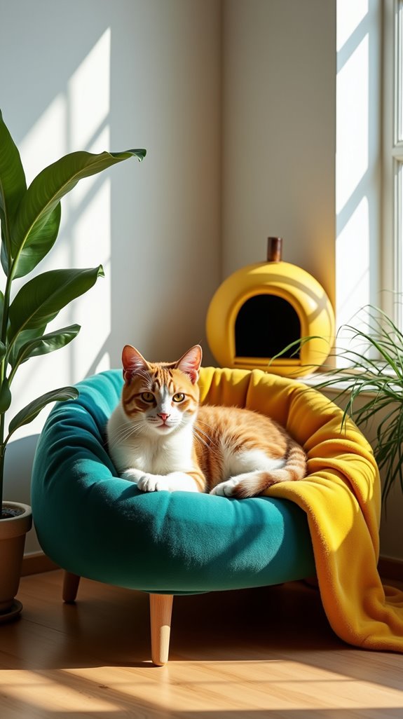 bold patterned cat bed