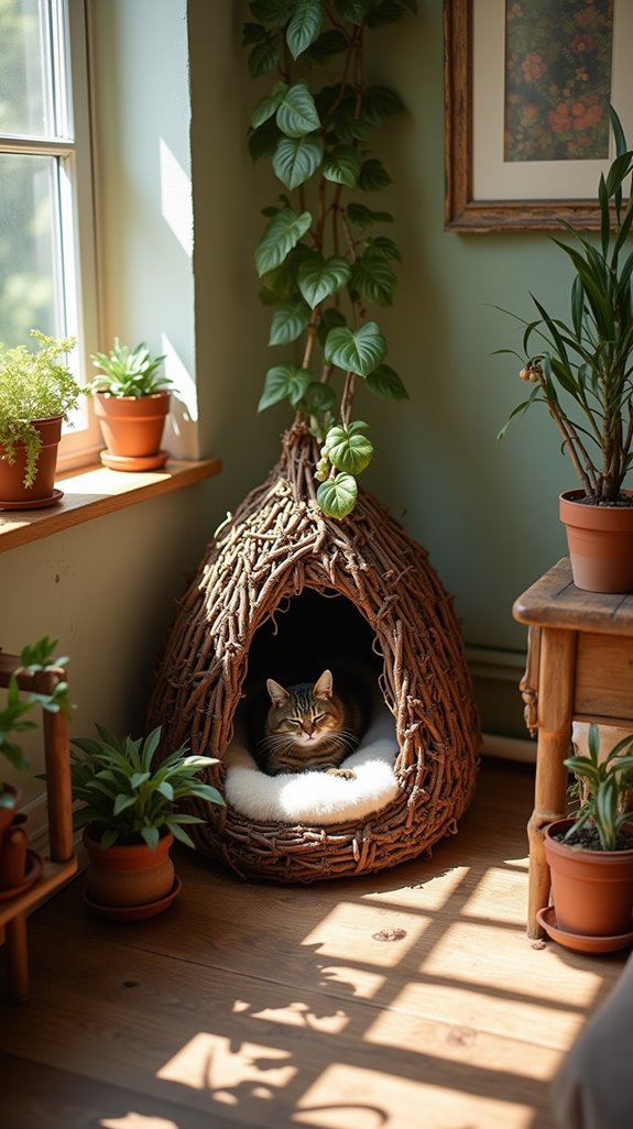 cozy handcrafted cat hideaway