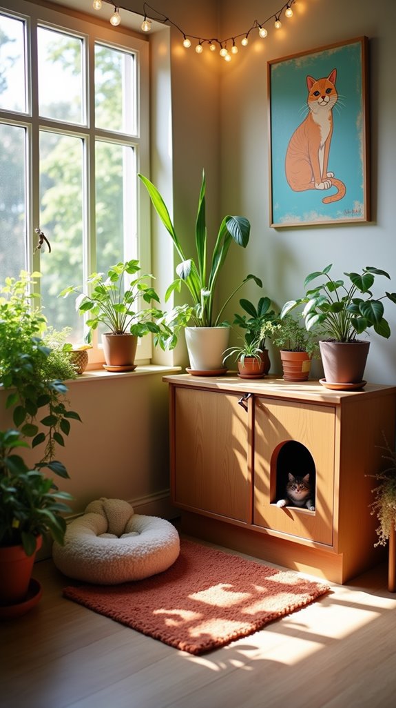 cozy litter box nook