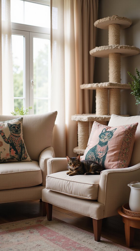 elegant cat themed throw pillows