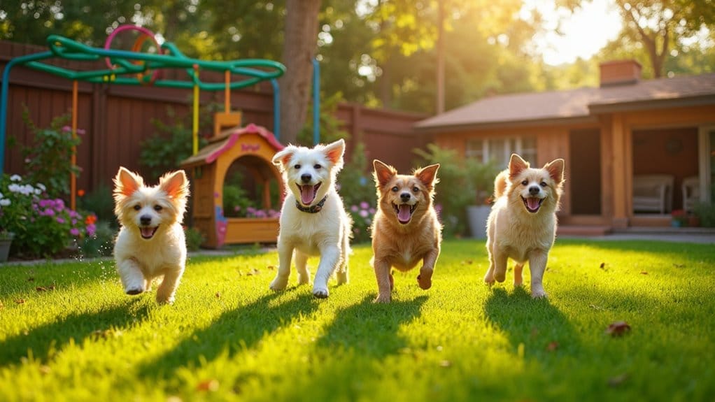 happy pets in backyard
