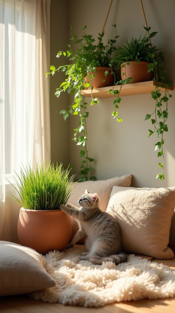 indoor garden with cat grass