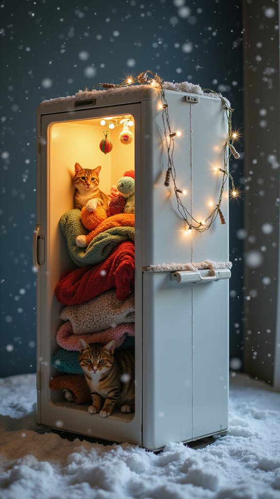 repurposed refrigerator cat sanctuary