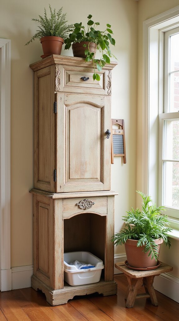 vintage litter box decor