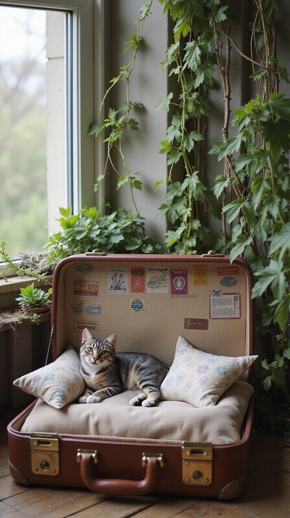 vintage suitcase cat bed