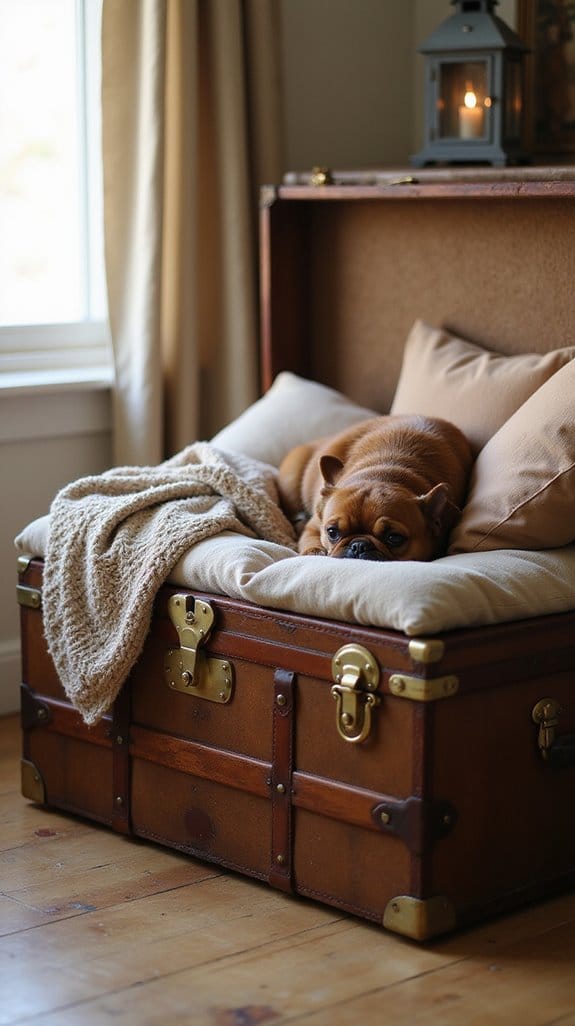 vintage trunk dog bed transformation