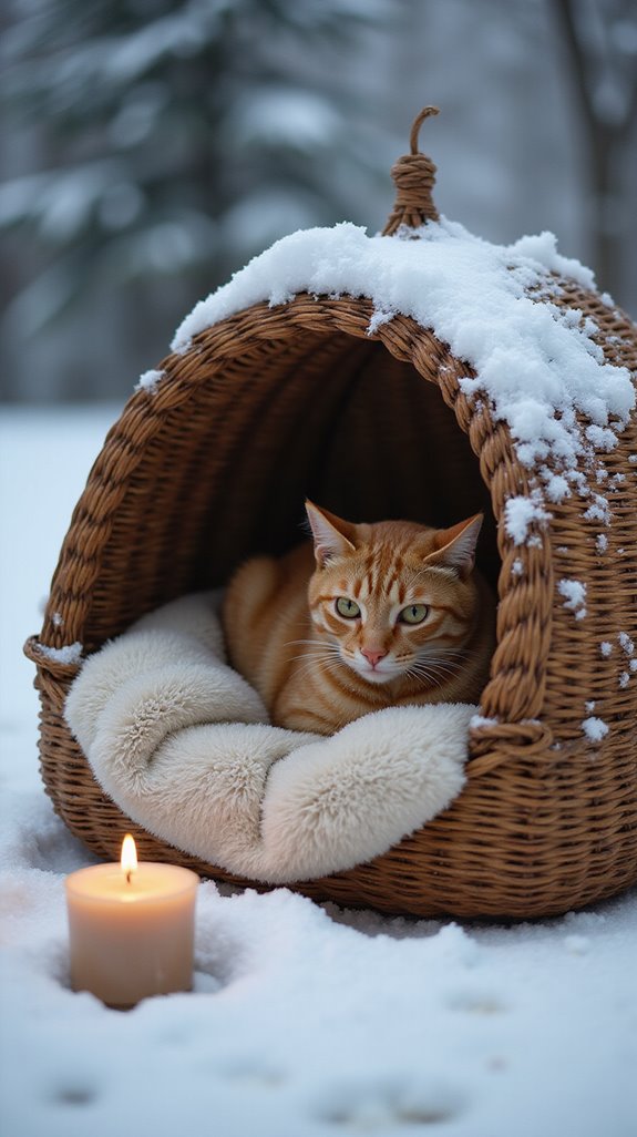 woven basket cat shelter