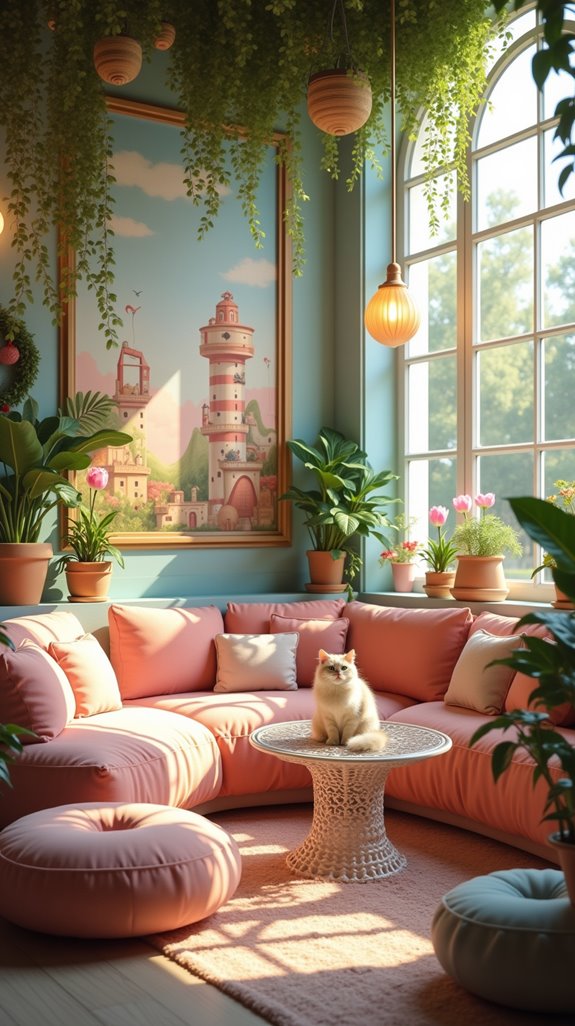 cat themed artwork enhances atmosphere