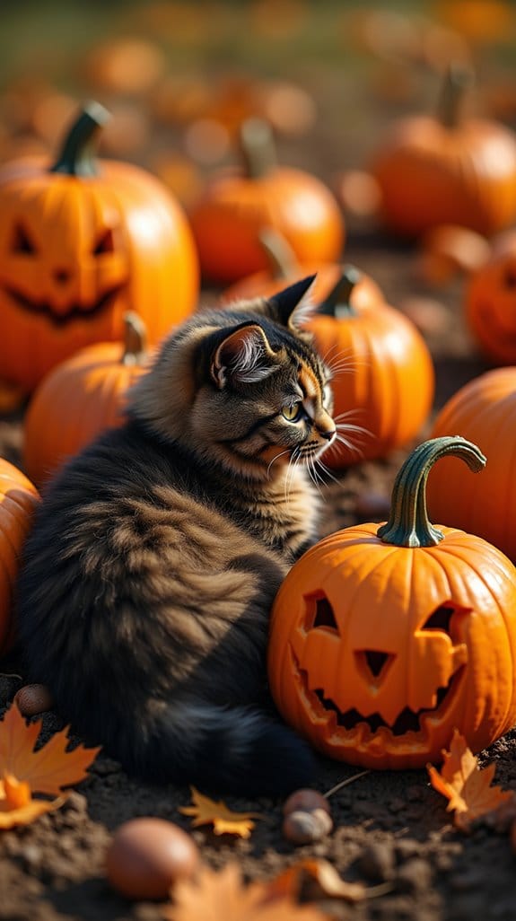 cats among vibrant pumpkins