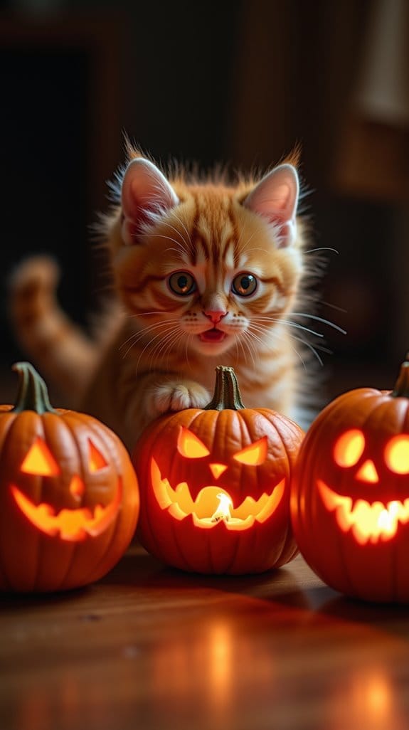 charming playful kitten pumpkin