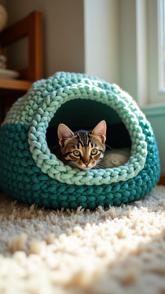 charming stylish crocheted cat cave