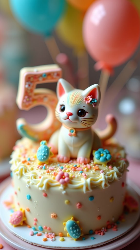colorful cat themed cake toppers