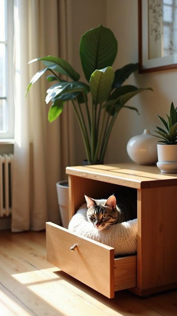 cozy drawer cat hideaway