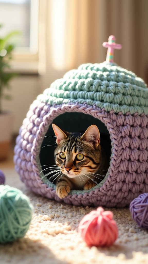 cozy round crochet cat pod