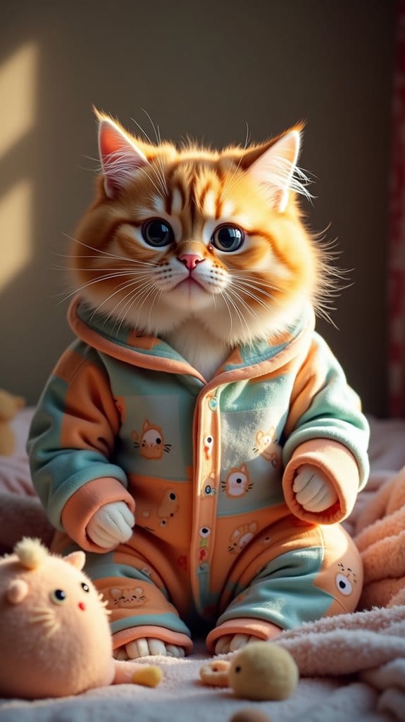 crying cat in pajamas