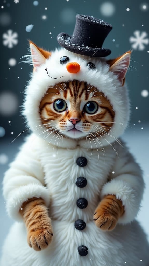 crying cat in snowman