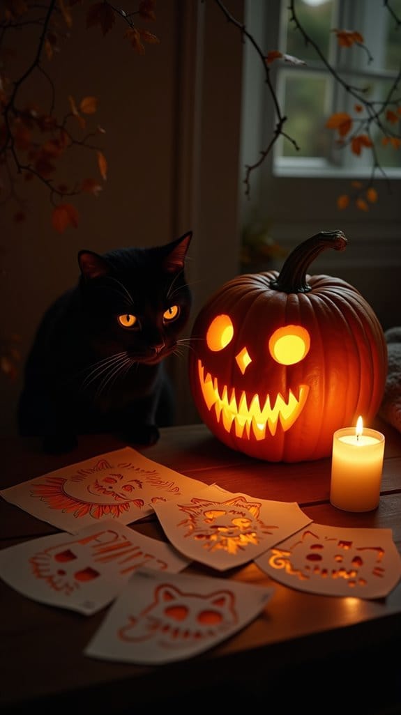 curious cat glowing jack o lantern