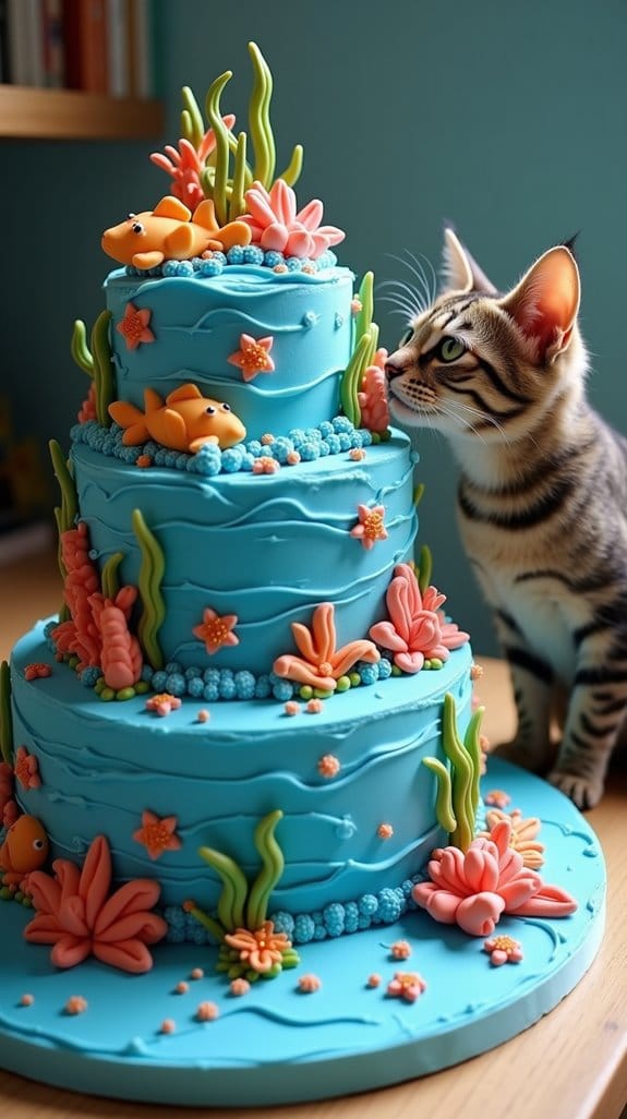 ocean themed cat cake