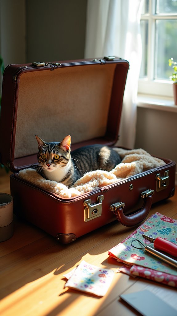 old suitcase cat house