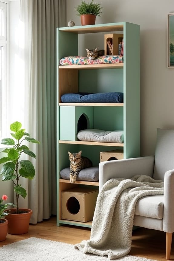 repurpose bookshelf into cat tower