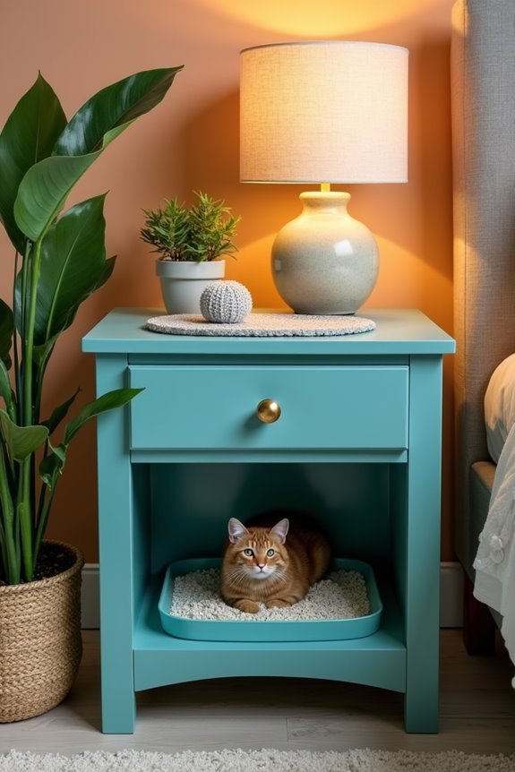 repurposed nightstand litter box