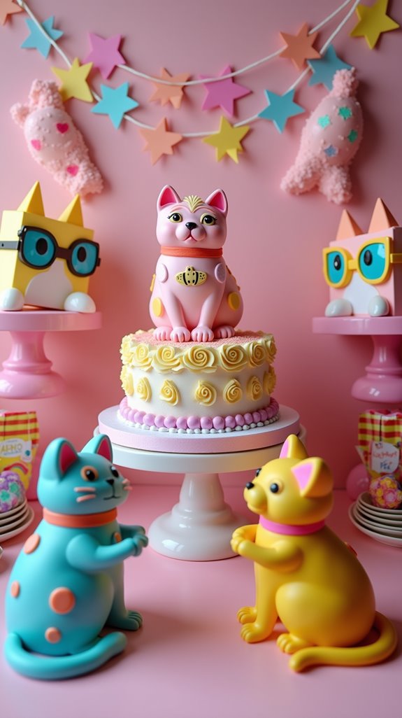 retro colorful cat celebration