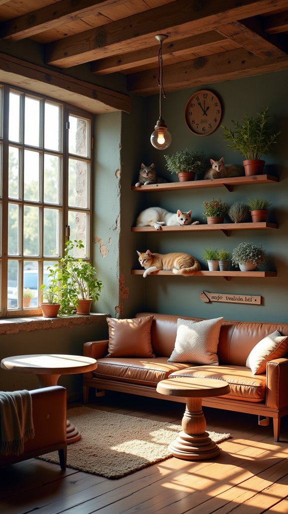 rustic wooden cat cafe