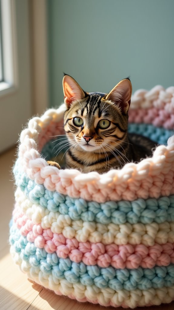 striped cat bed basket