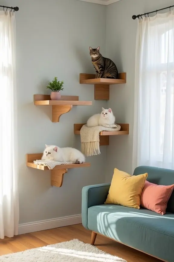 stylish kitty climbing shelves