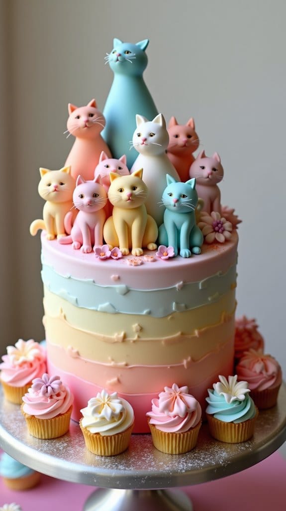 vibrant cat themed celebration cake