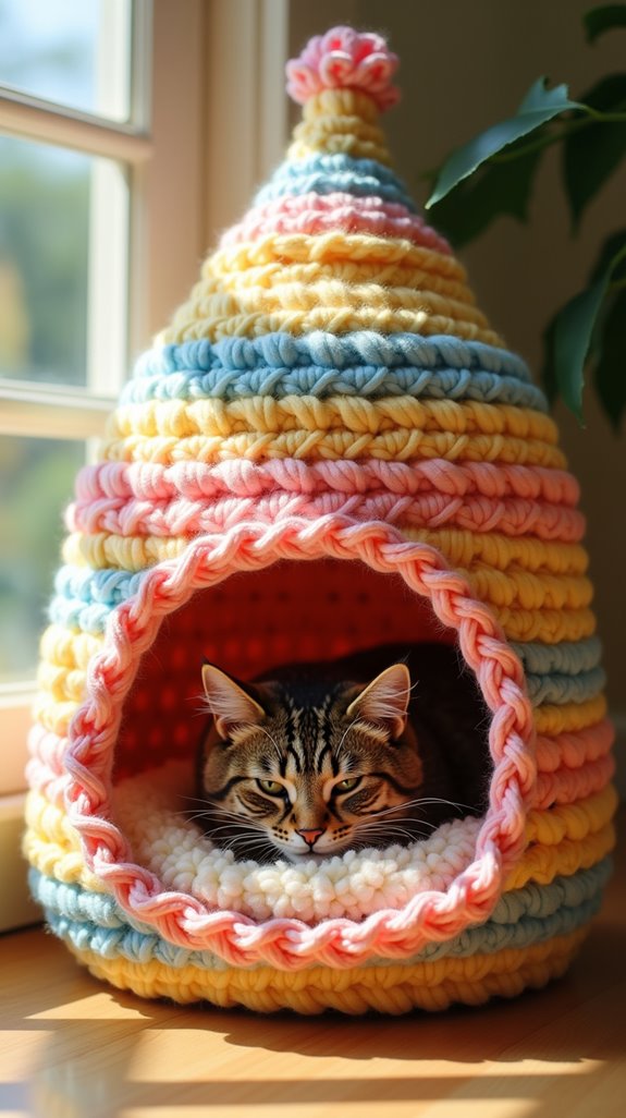 vibrant crochet cat nest