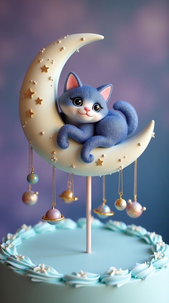 whimsical cat moon topper