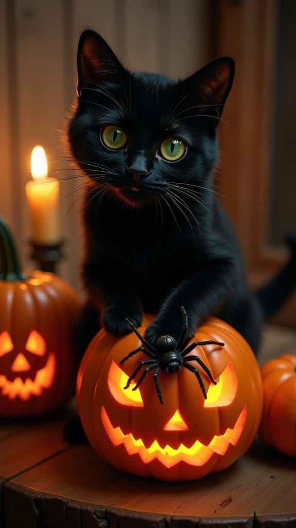 whimsical cat spider pumpkin
